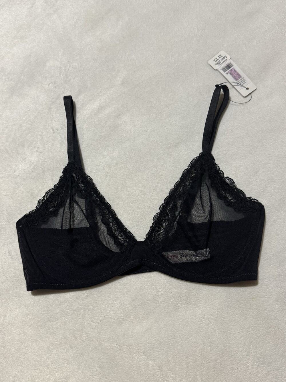 Skarlett Blue Minx Unlined Bralette - Black Lace Mesh Underwire Bra - NWT 32D
